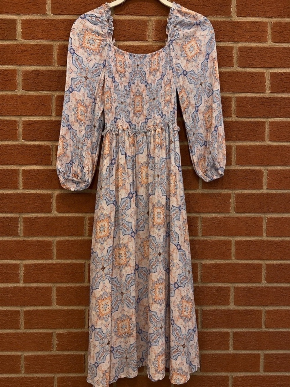NWOT!! Smocked Waist Midi/ Maxi Dress in Blue & Cream